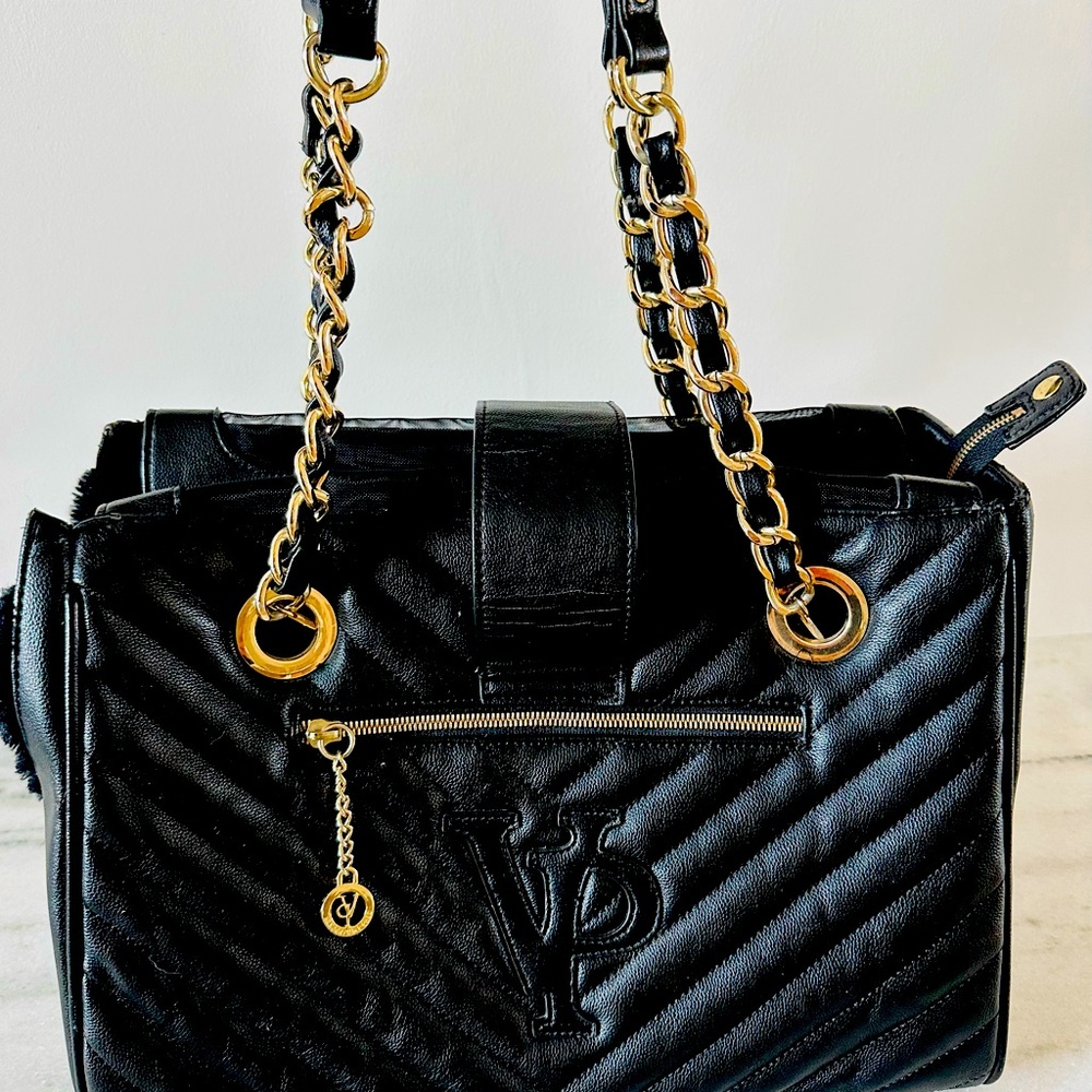 Black Quilted Chain Pet Carrier Shoulder Bag